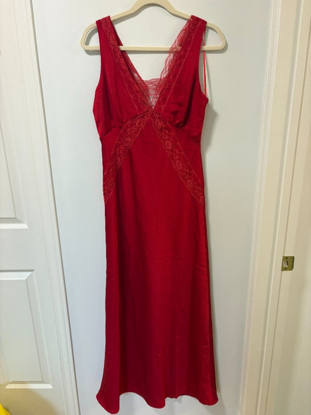 Red Lace-Trim Maxi Slip Dress - Picture 2 of 13